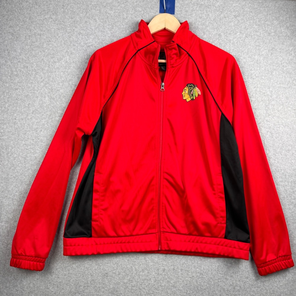 Chicago Blackhawks Track Jacket Womens XL Red NHL Full Zip Logo G-III Rhinestone